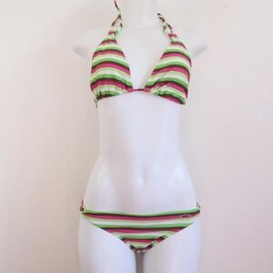 y2k striped bikini set pink lime neon string swim